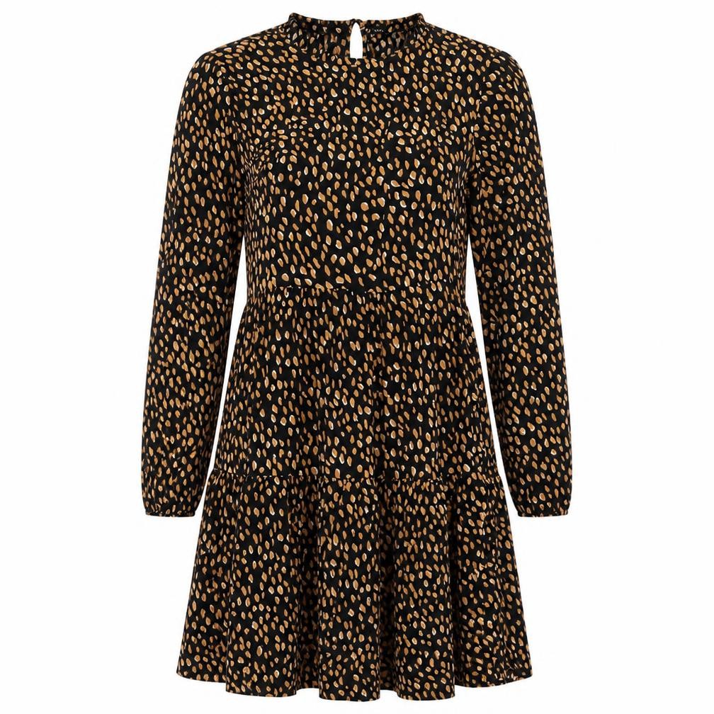 New Look Womens Black Animal Print Viscose Fit & Flare  Size 8  Round Neck Tie