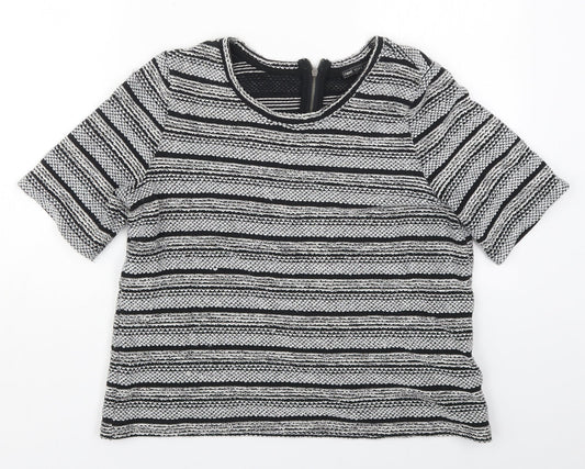 NEXT Womens Grey Round Neck Striped Acrylic Pullover Jumper Size 14