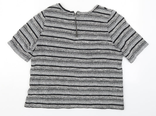 NEXT Womens Grey Round Neck Striped Acrylic Pullover Jumper Size 14