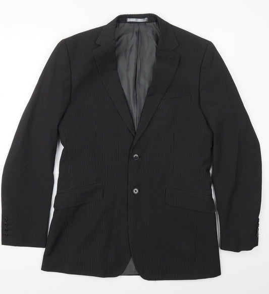 Burton Mens Black Striped Polyester Jacket Suit Jacket Size 40