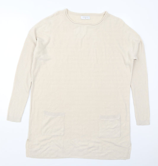 Papaya Womens Beige Round Neck  Acrylic Pullover Jumper Size 10