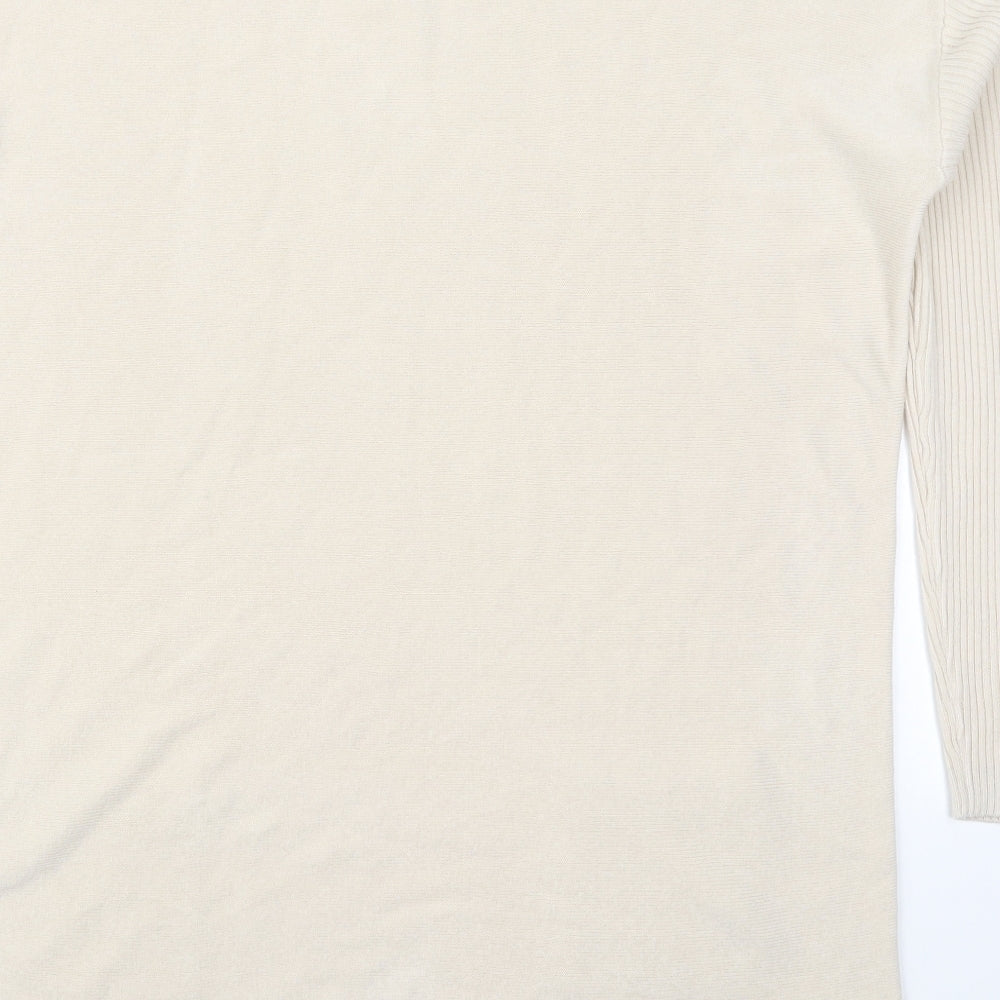 Papaya Womens Beige Round Neck  Acrylic Pullover Jumper Size 10