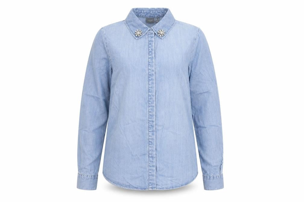 Vera Moda Womens Blue  Lyocell Basic Button-Up Size S Collared