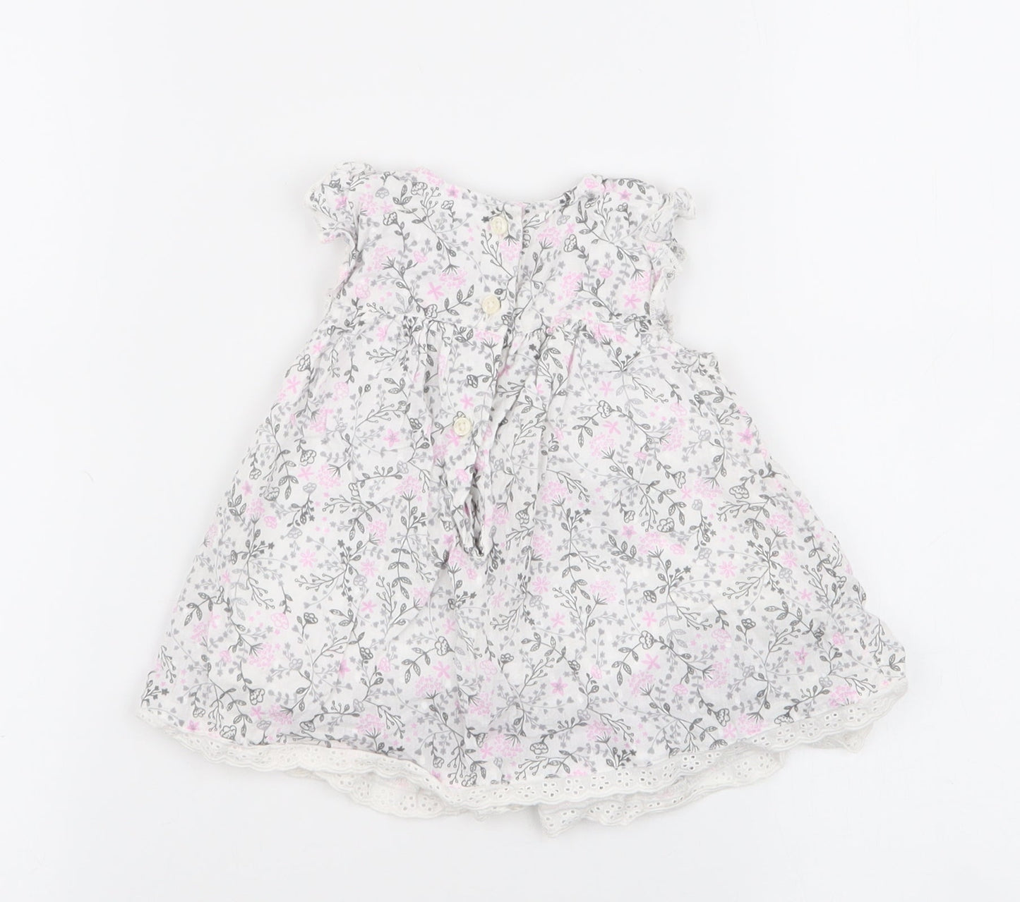 George Girls White Floral 100% Cotton Skater Dress  Size 0-3 Months  Round Neck Button