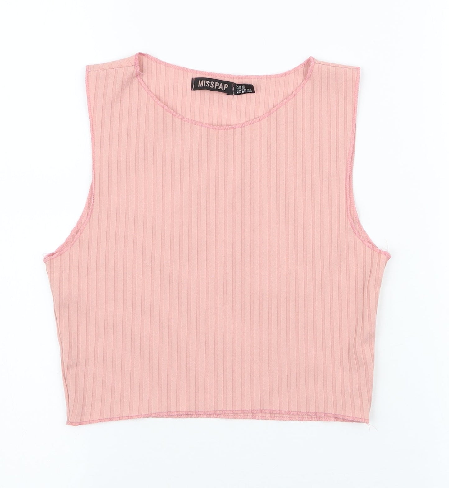Misspap Womens Pink  Polyester Cropped Tank Size 6 Round Neck