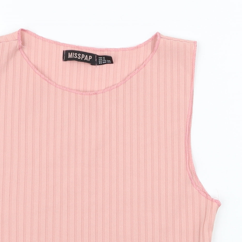 Misspap Womens Pink  Polyester Cropped Tank Size 6 Round Neck