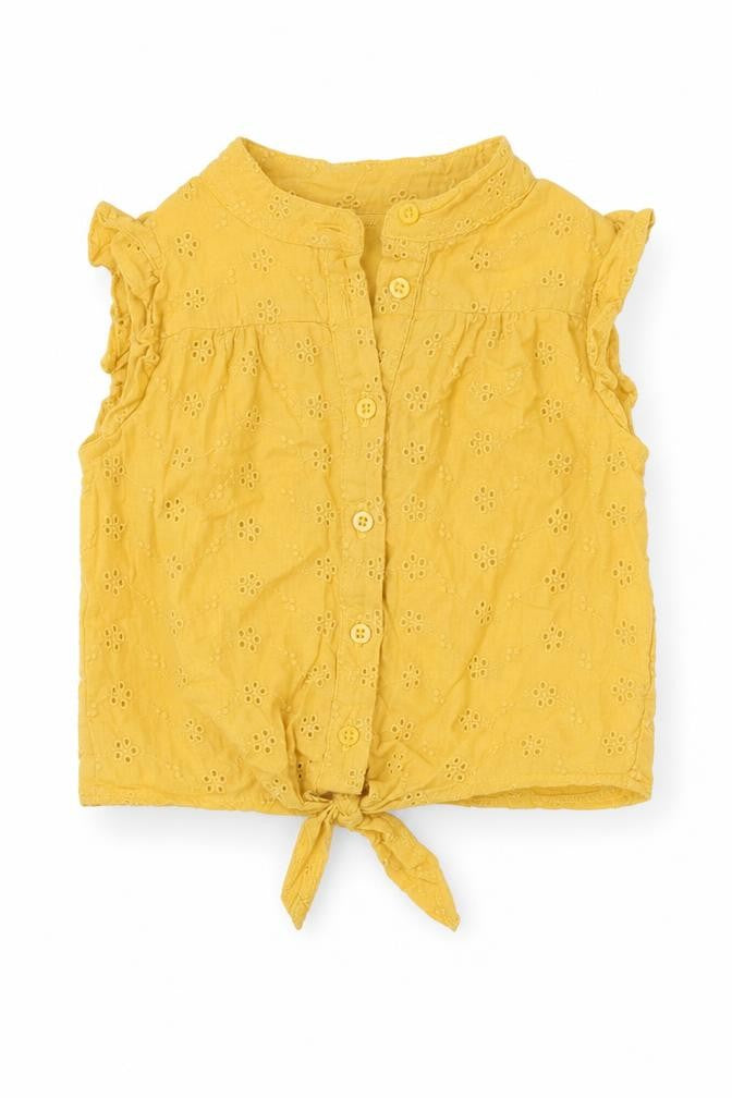 Primark Girls Yellow  100% Cotton Basic Blouse Size 12-18 Months Round Neck Button