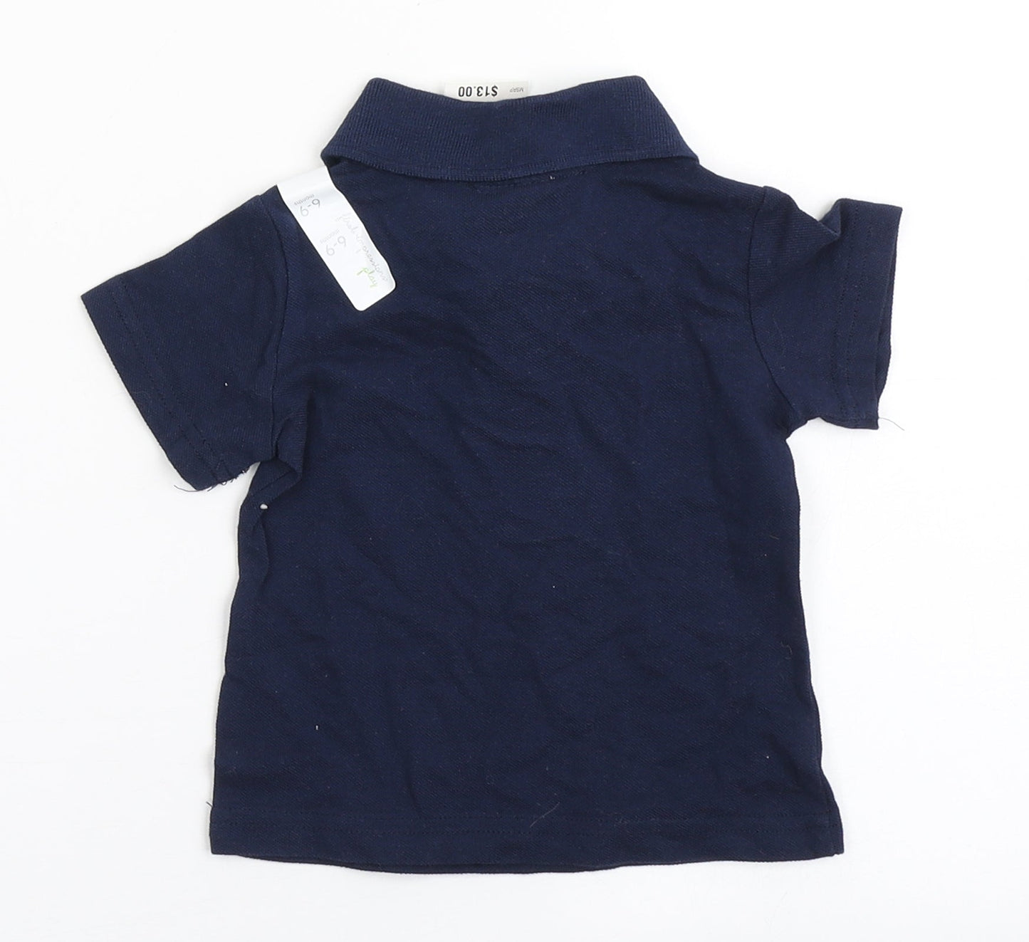 First Impressions Boys Blue  100% Cotton Basic Polo Size 6-9 Months Collared Button