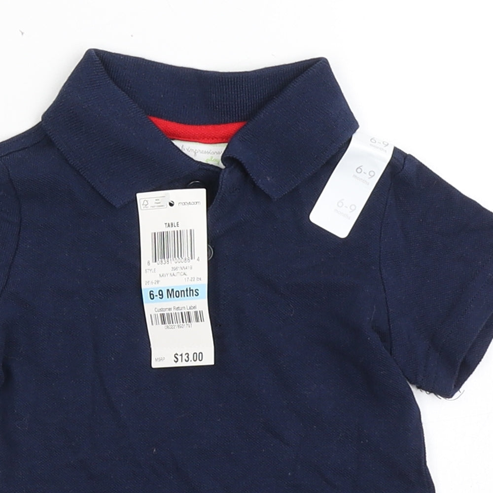 First Impressions Boys Blue  100% Cotton Basic Polo Size 6-9 Months Collared Button