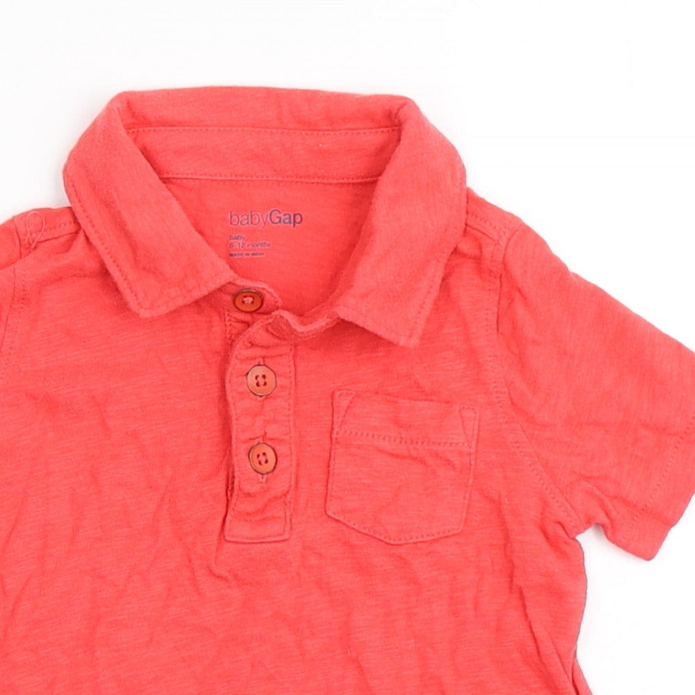 Gap Boys Red  100% Cotton Basic Polo Size 6-9 Months Collared Button - Chest Pocket
