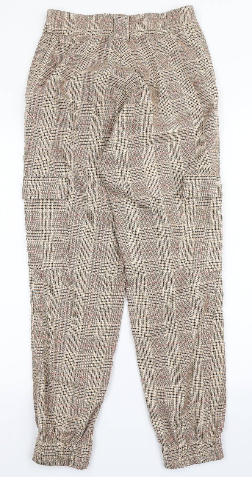 Stradivarius Womens Brown Check Polyester Trousers  Size S L27 in Regular Button