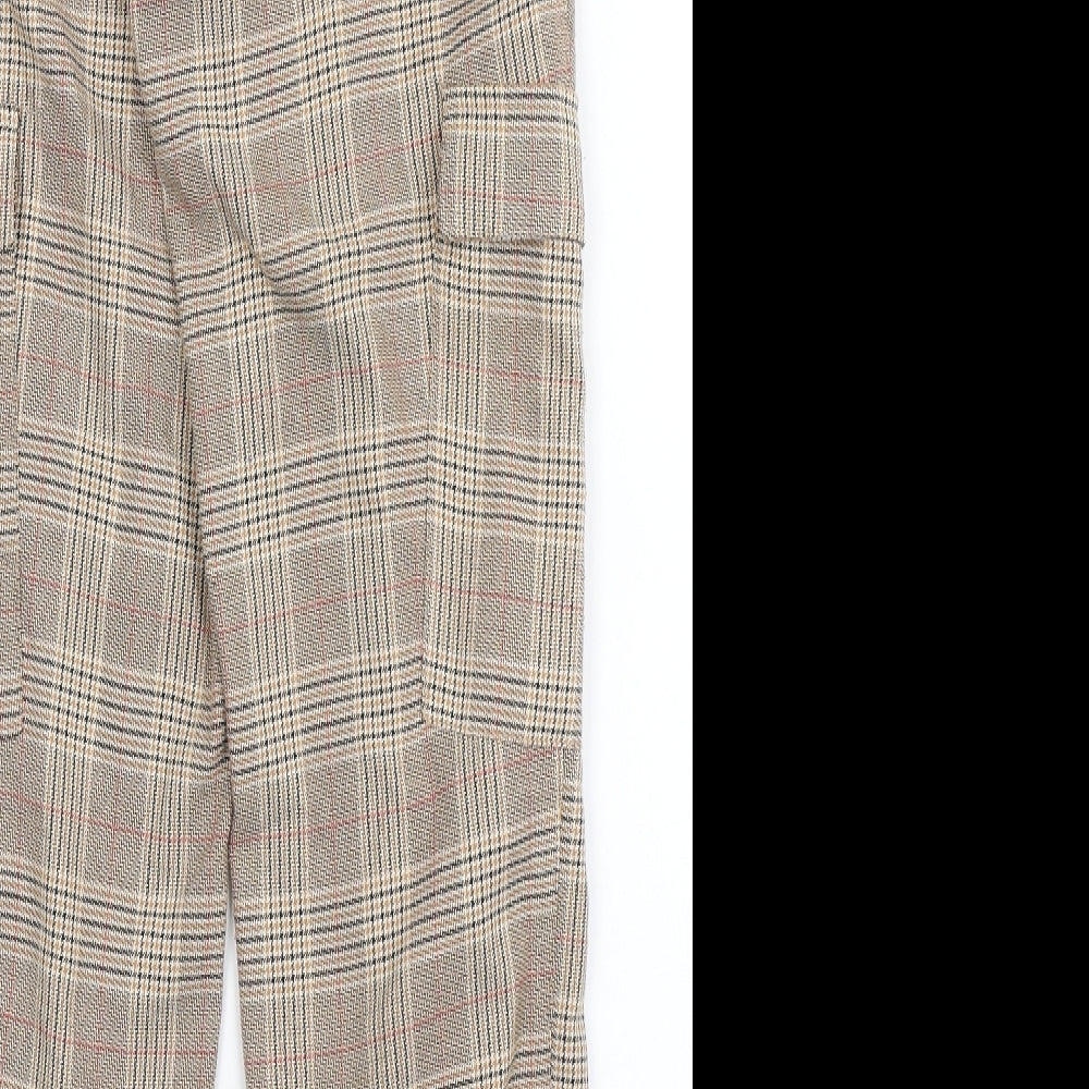 Stradivarius Womens Brown Check Polyester Trousers  Size S L27 in Regular Button
