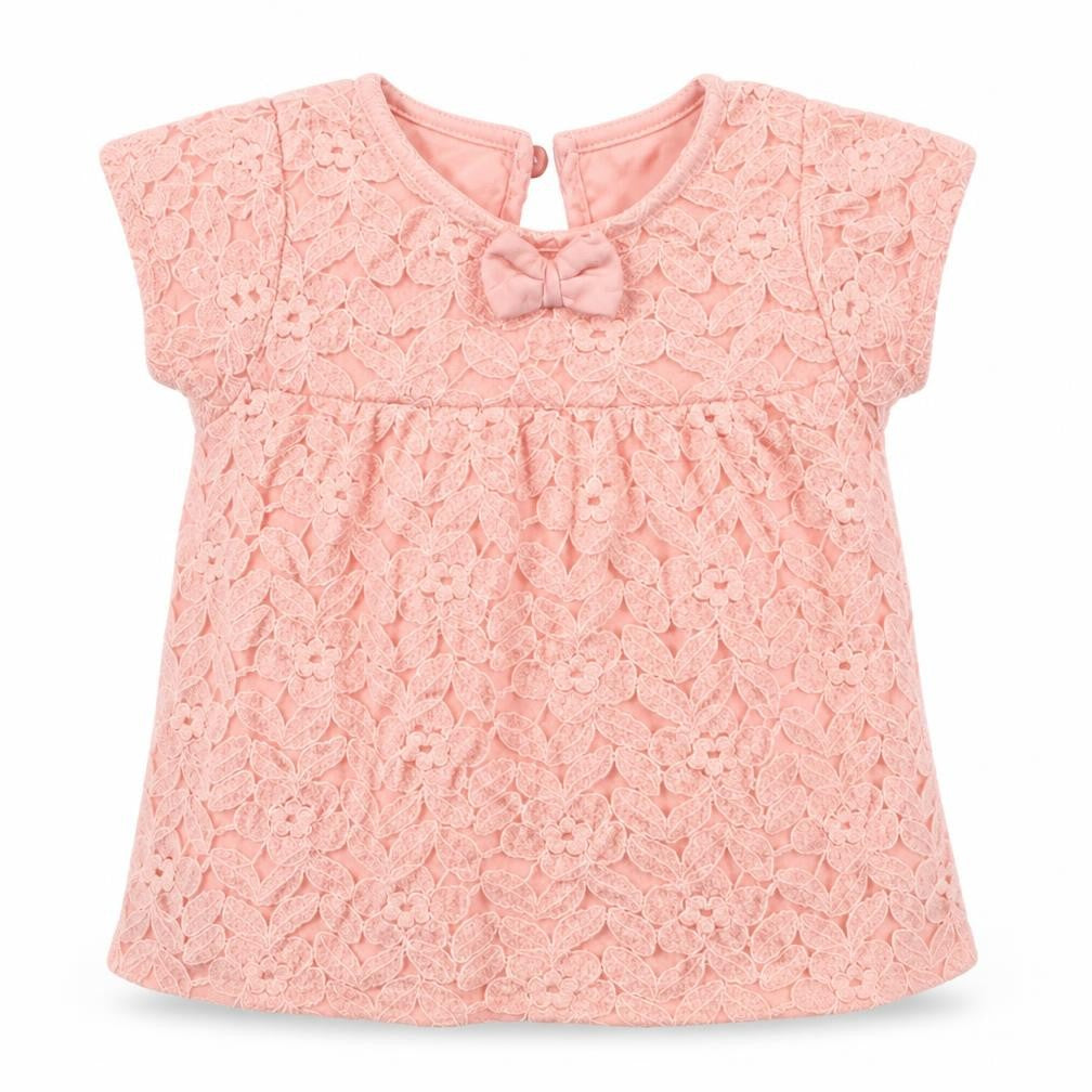 Dunnes Girls Pink Floral Cotton Basic T-Shirt Size 3-6 Months Crew Neck Button