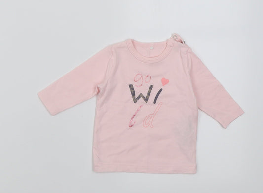 name it Girls Pink  Cotton Basic Casual Size 0-3 Months Crew Neck Button - go wild