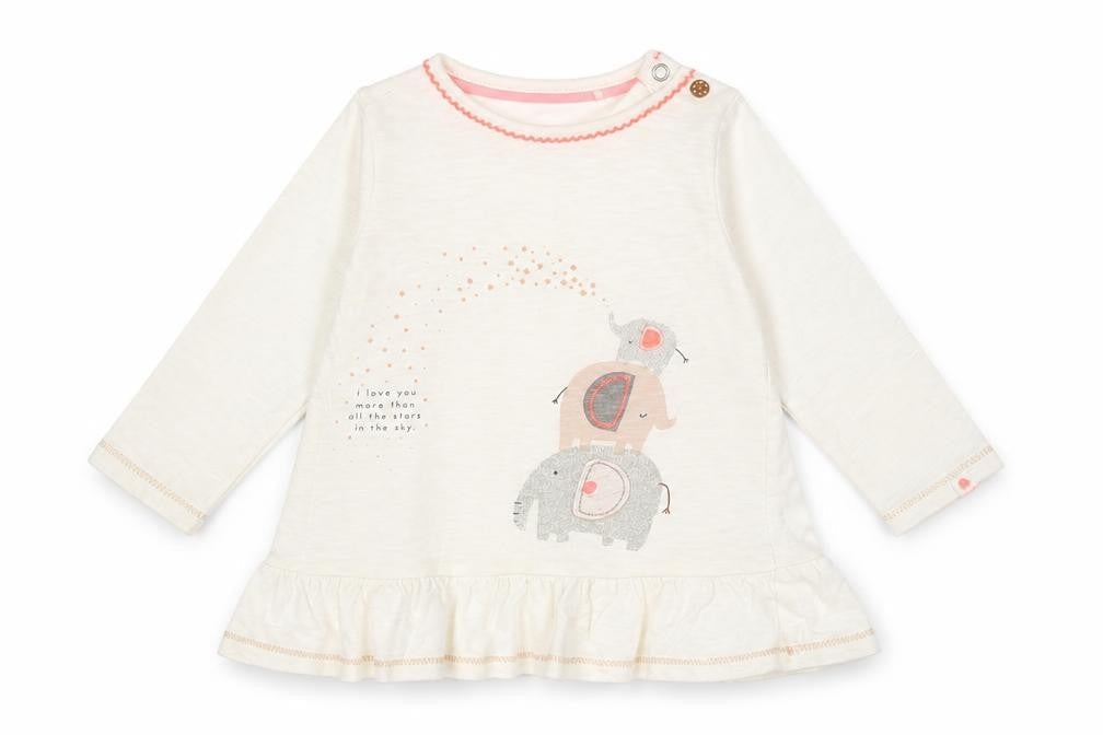 Mothercare Girls White  Cotton Tunic Casual Size 6-9 Months Crew Neck Button - elephant