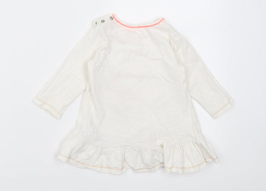 Mothercare Girls White  Cotton Tunic Casual Size 6-9 Months Crew Neck Button - elephant