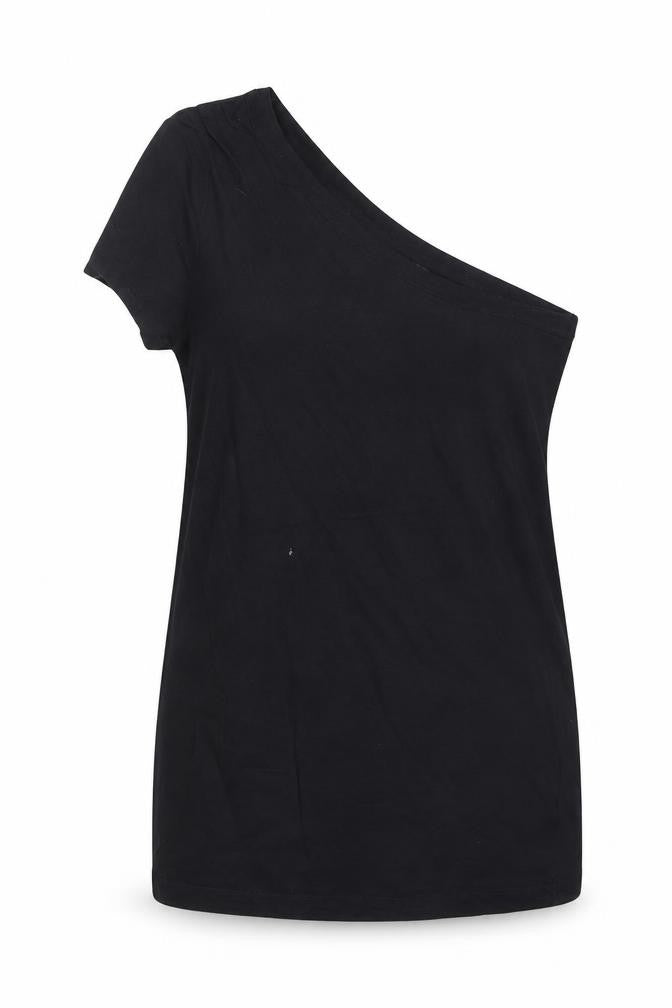 Miss Selfridge Womens Black  Cotton Basic T-Shirt Size 8 One Shoulder