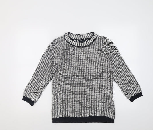 H&M Womens White Crew Neck Geometric Acrylic Pullover Jumper Size S