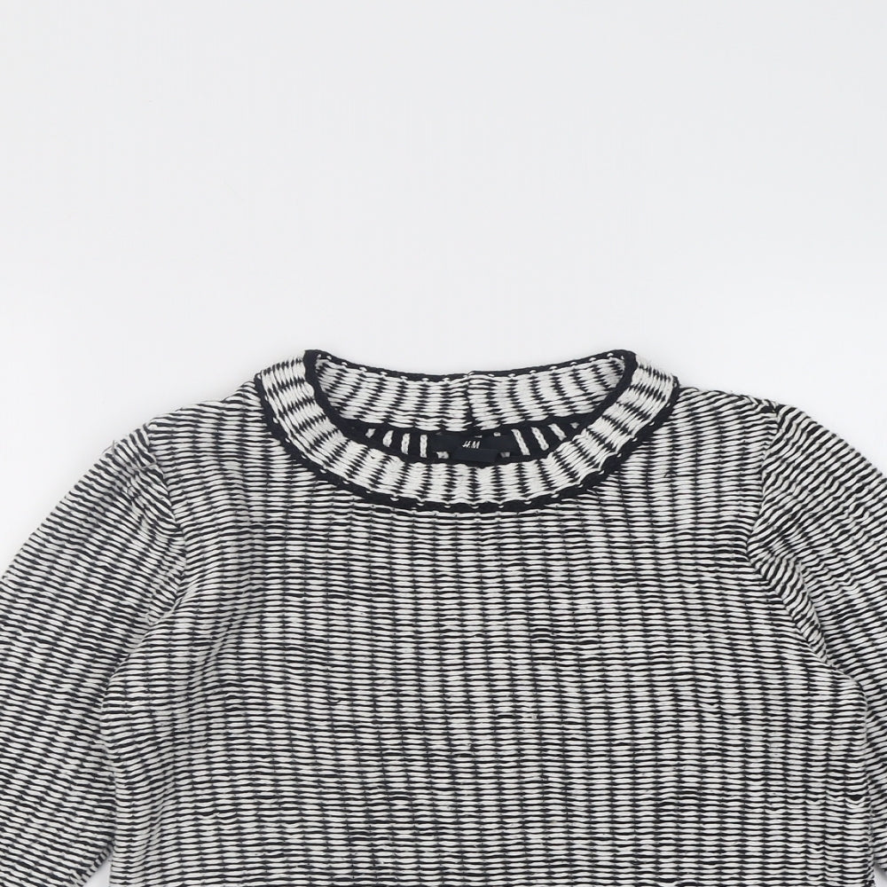 H&M Womens White Crew Neck Geometric Acrylic Pullover Jumper Size S