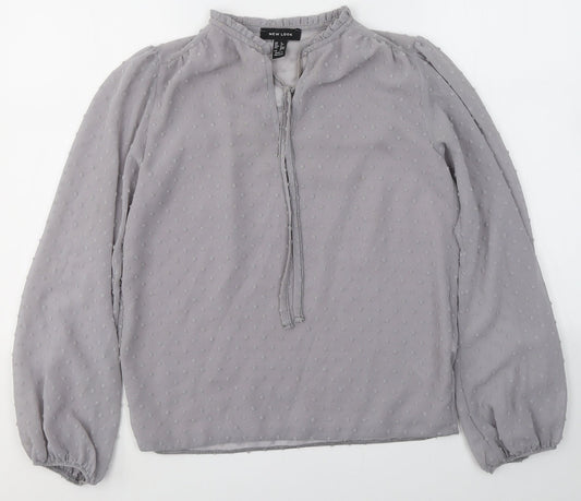 New Look Womens Grey Polka Dot Polyester Basic Blouse Size 6 V-Neck