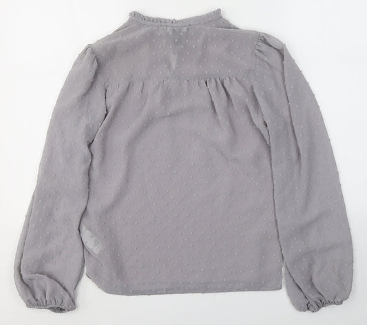 New Look Womens Grey Polka Dot Polyester Basic Blouse Size 6 V-Neck