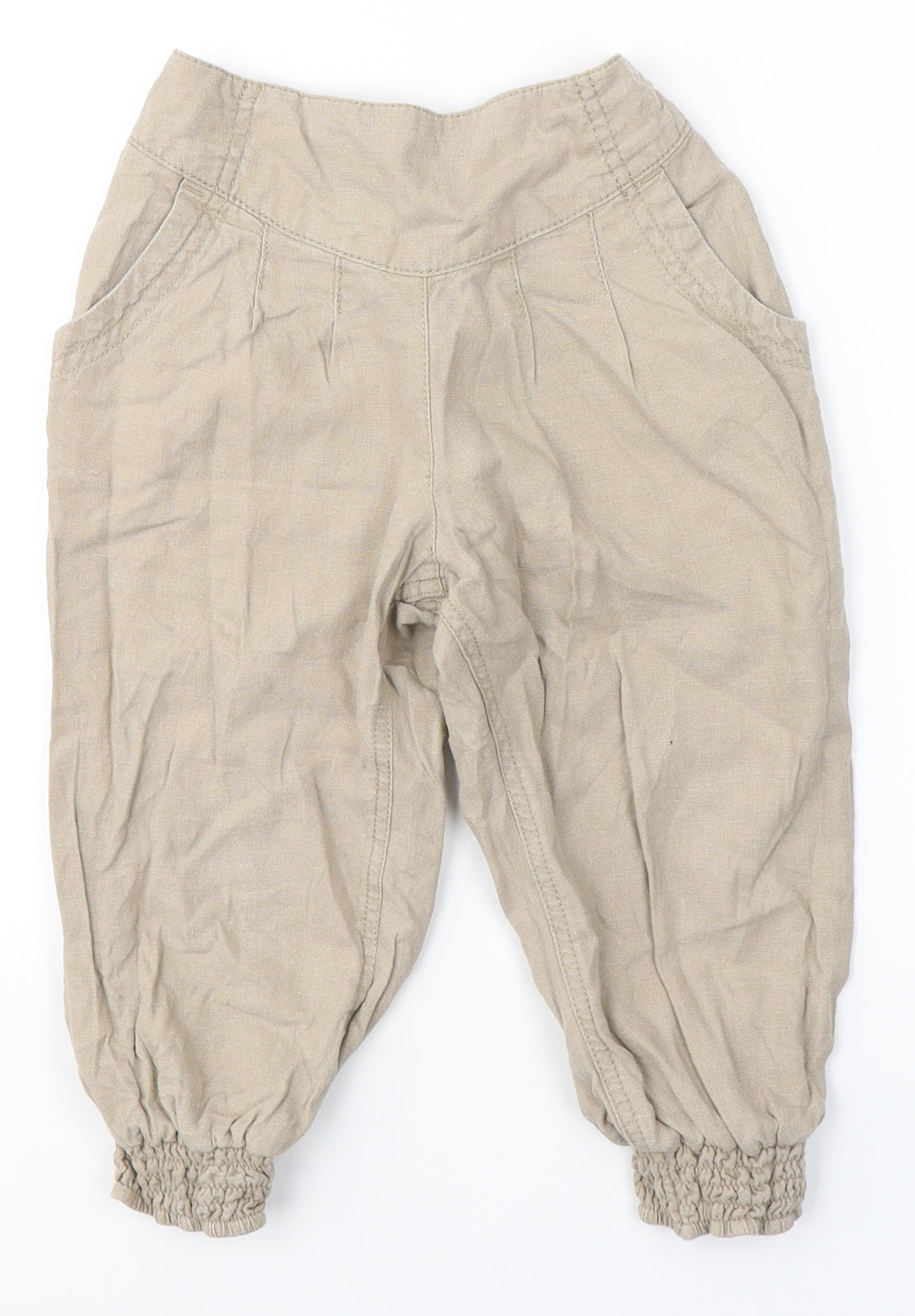 George Girls Beige  Linen Carrot Trousers Size 7-8 Years  Regular  - cropped
