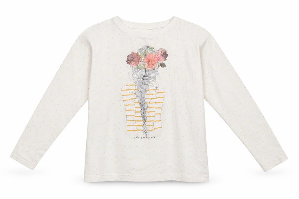 Dunnes Girls White Polka Dot 100% Cotton Basic T-Shirt Size 7 Years Round Neck Pullover