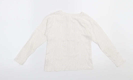 Dunnes Stores Girls White Polka Dot 100% Cotton Basic T-Shirt Size 7 Years Round Neck Pullover