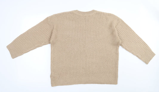 New Look Womens Beige Round Neck  Acrylic Pullover Jumper Size M