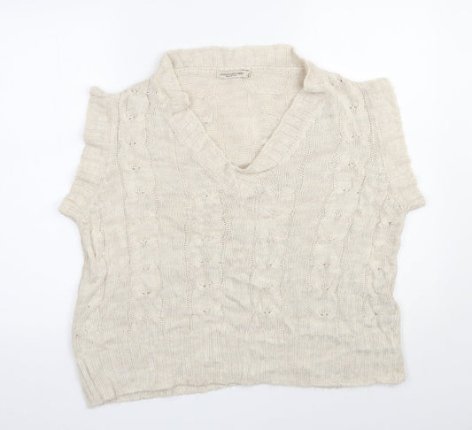 Vanessa Alexandra Womens Beige V-Neck  Acrylic Vest Jumper Size S