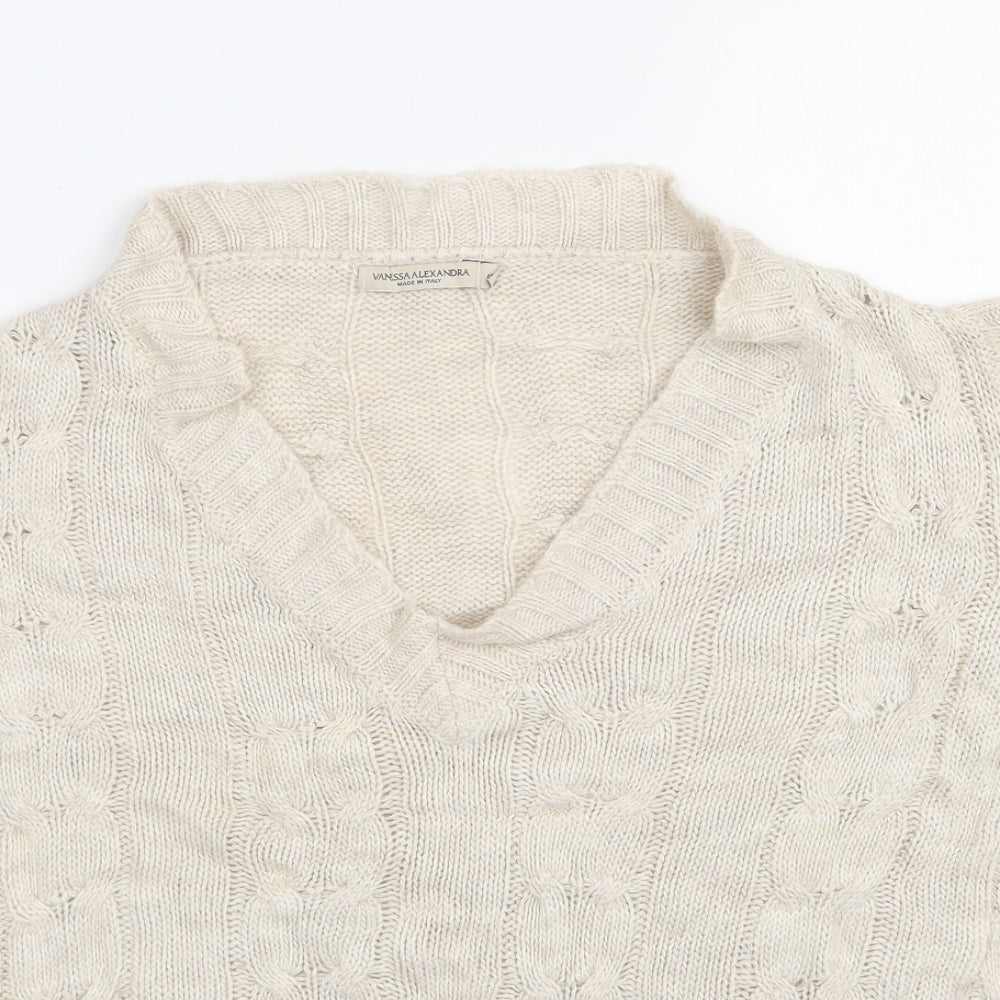 Vanessa Alexandra Womens Beige V-Neck  Acrylic Vest Jumper Size S