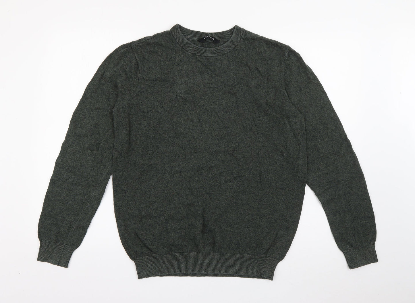 Peacocks Womens Green Crew Neck  Cotton Pullover Jumper Size M