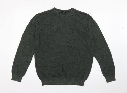 Peacocks Womens Green Crew Neck  Cotton Pullover Jumper Size M