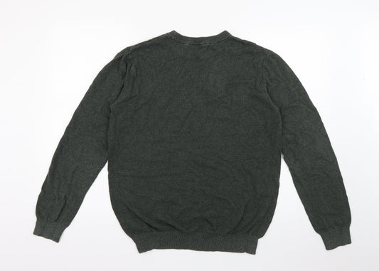 Peacocks Womens Green Crew Neck  Cotton Pullover Jumper Size M