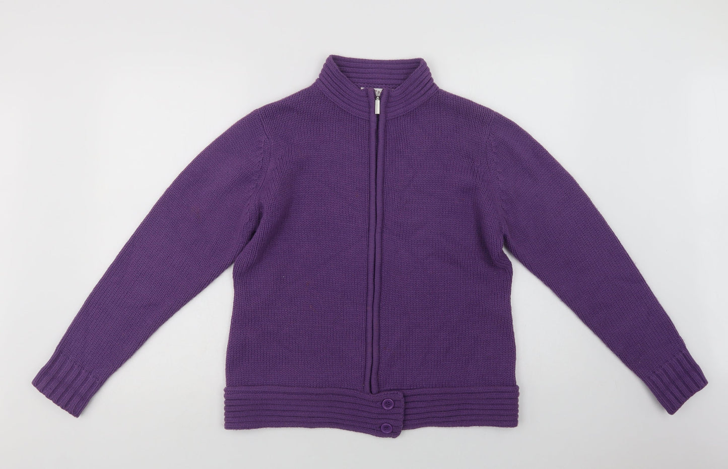 EWM Womens Purple Collared  Acrylic Full Zip Jumper Size M