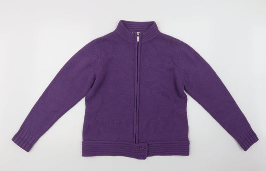 EWM Womens Purple Collared  Acrylic Full Zip Jumper Size M