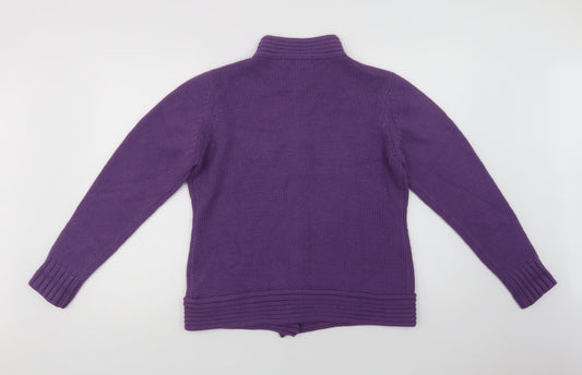 EWM Womens Purple Collared  Acrylic Full Zip Jumper Size M