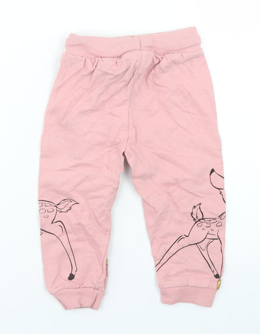 Disney Baby Girls Pink  Cotton Jogger Trousers Size 18 Months  Drawstring - Bambi