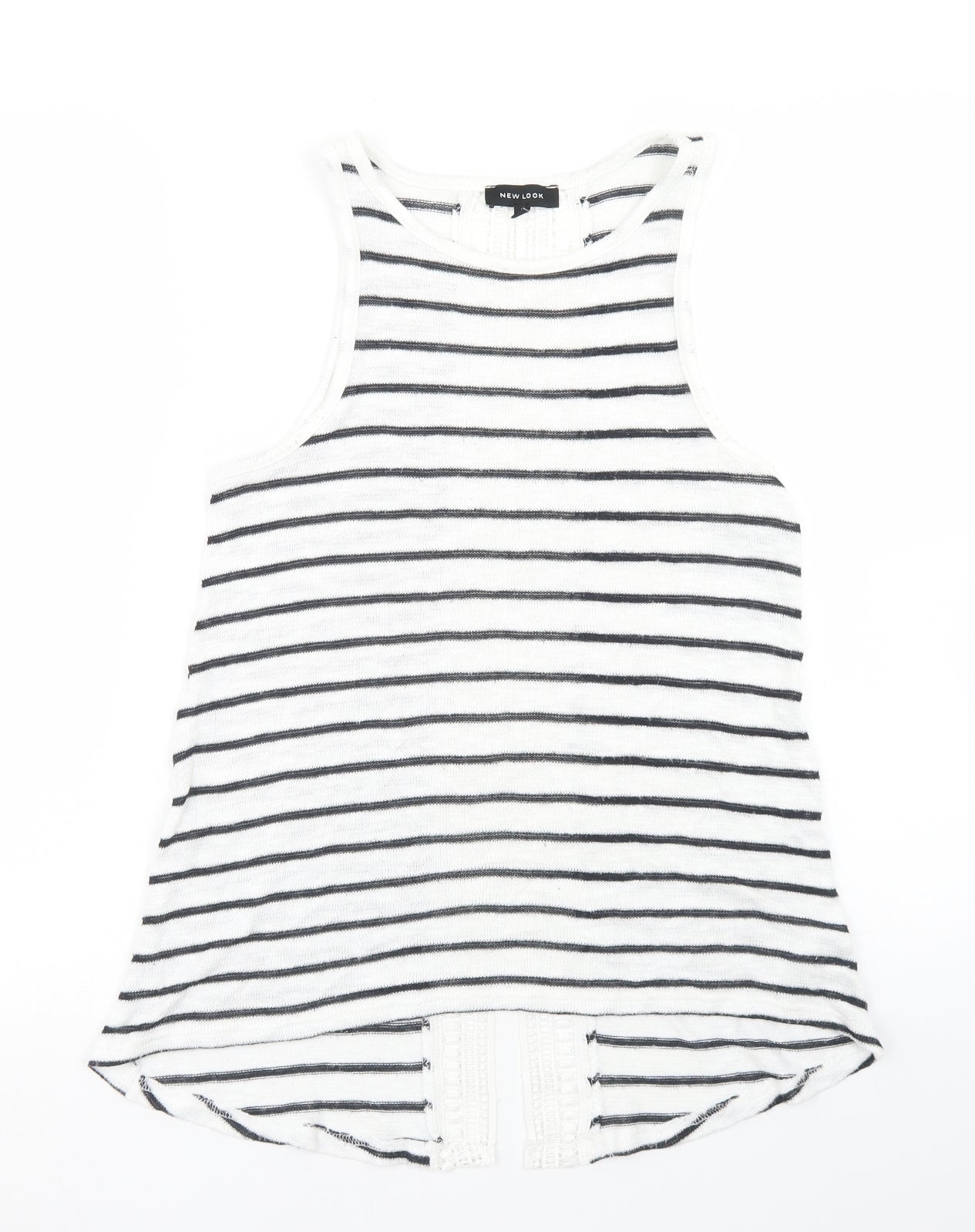 New Look Womens White Striped Viscose Basic Tank Size 8 Round Neck - Open back