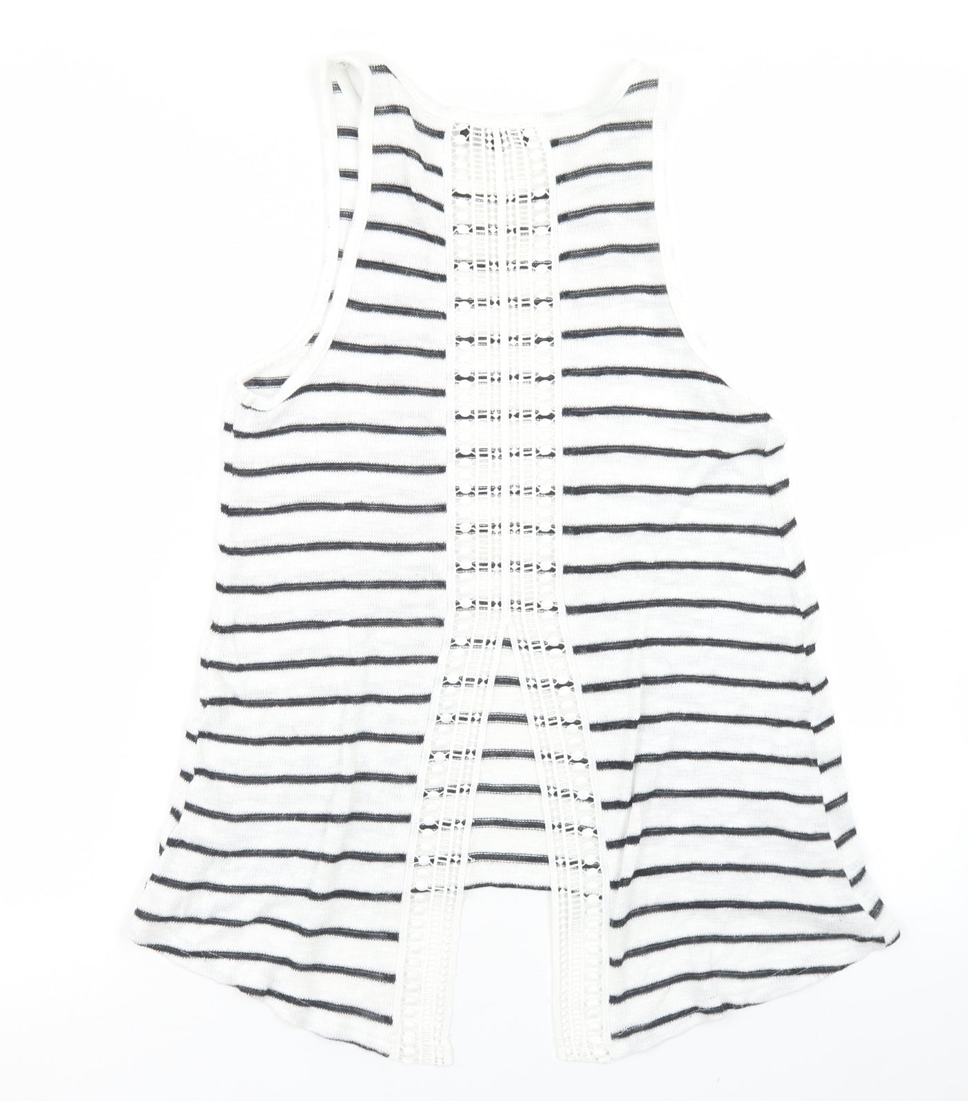 New Look Womens White Striped Viscose Basic Tank Size 8 Round Neck - Open back