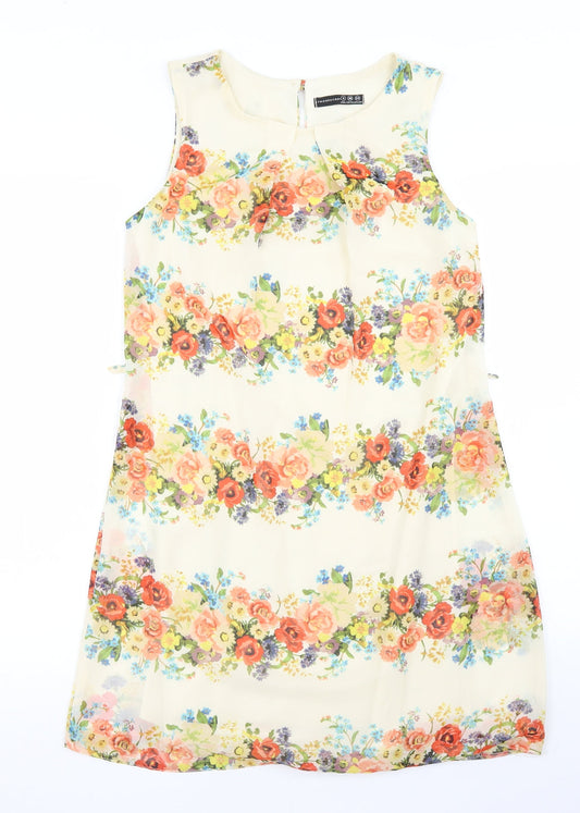 Atmosphere Womens Beige Floral Polyester A-Line  Size 8  Round Neck Button
