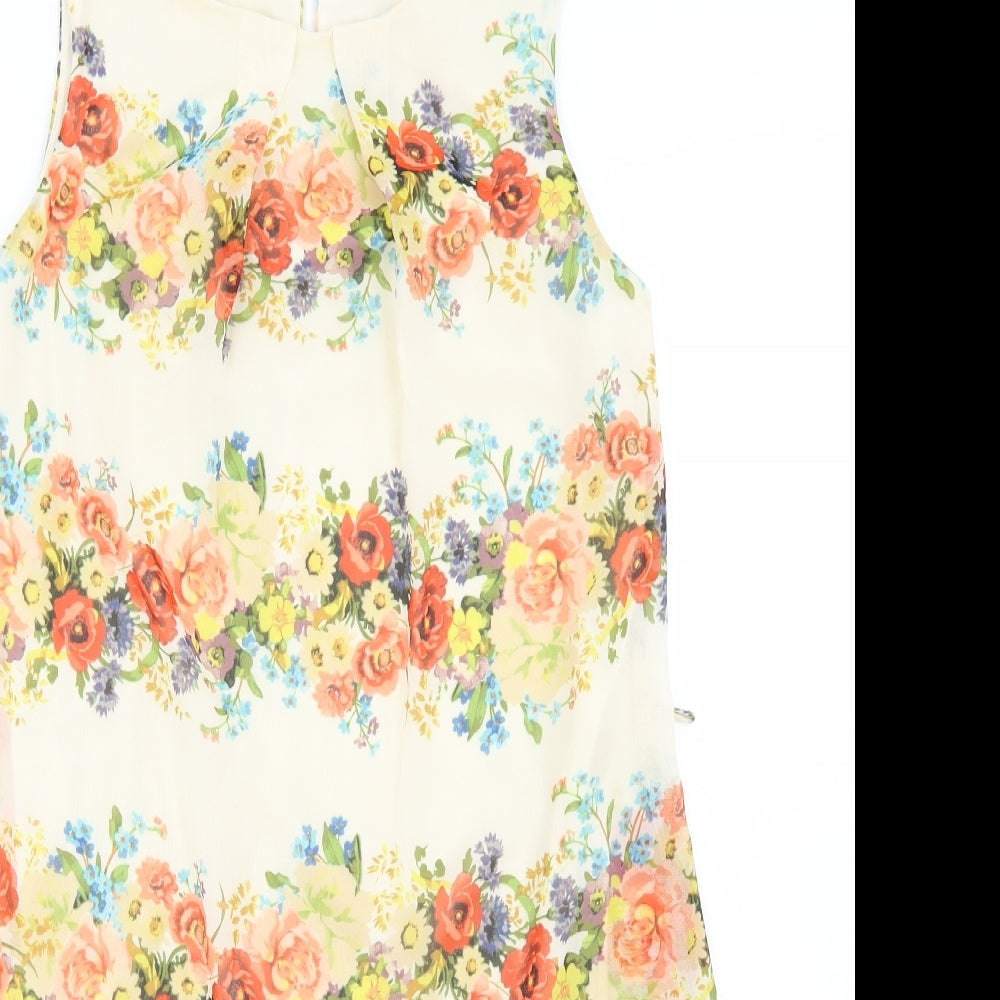 Atmosphere Womens Beige Floral Polyester A-Line  Size 8  Round Neck Button
