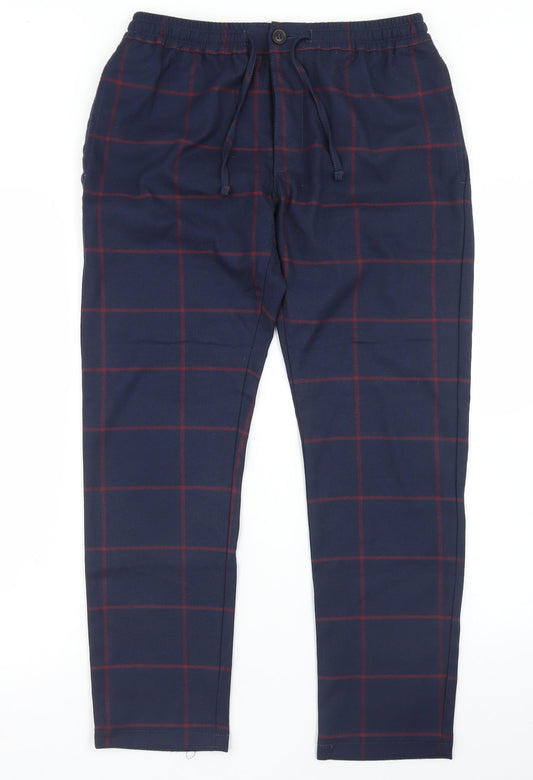 Topman Womens Blue Plaid Polyester Trousers  Size 32 in L32 in Regular Drawstring
