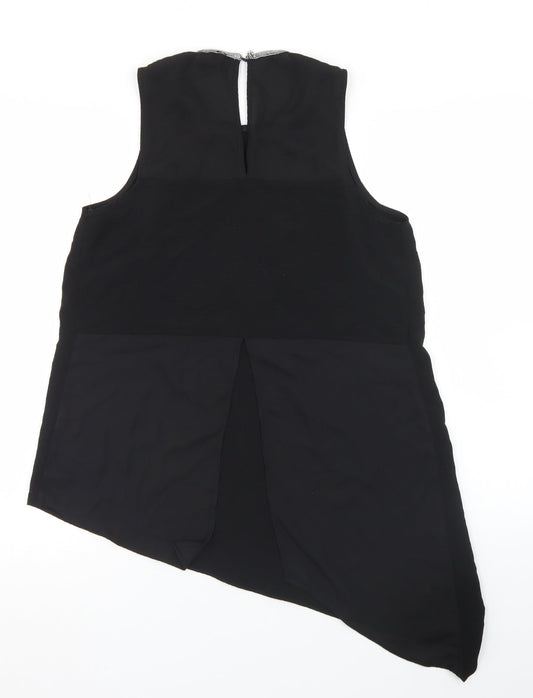 River Island Womens Black  Polyester Basic Blouse Size 10 Round Neck - Hi Low Hem