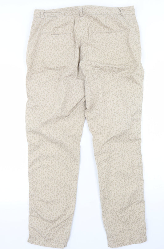 Marks and Spencer Womens Beige Floral Cotton Chino Trousers Size 12 L27 in Regular Button