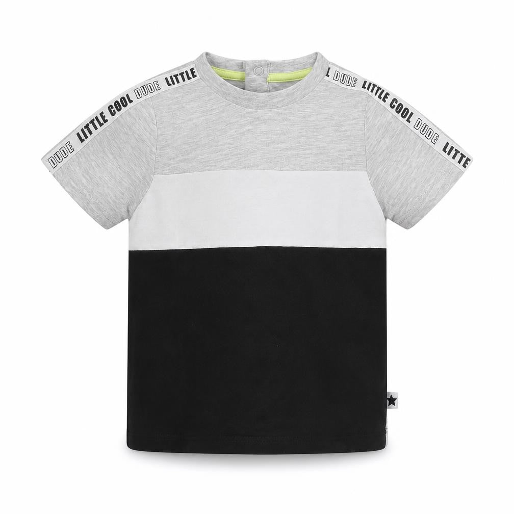 F&F Baby Grey Colourblock Cotton Basic T-Shirt Size 12-18 Months Crew Neck Snap - Little Cool Dude