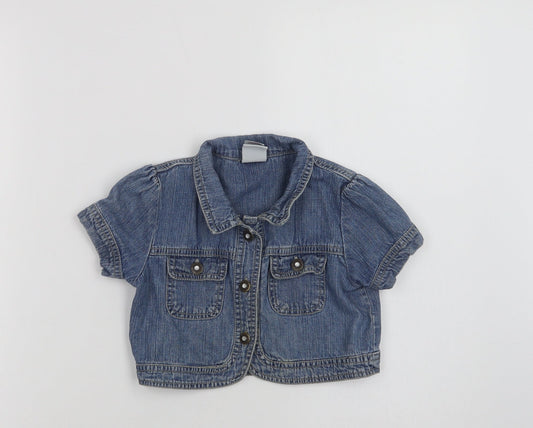 E-vie Angel Girls Black  Cotton Cropped Button-Up Size 5-6 Years Collared Button