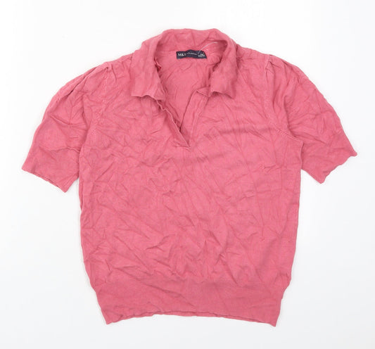 Marks and Spencer Womens Pink Collared  Viscose Pullover Jumper Size 10