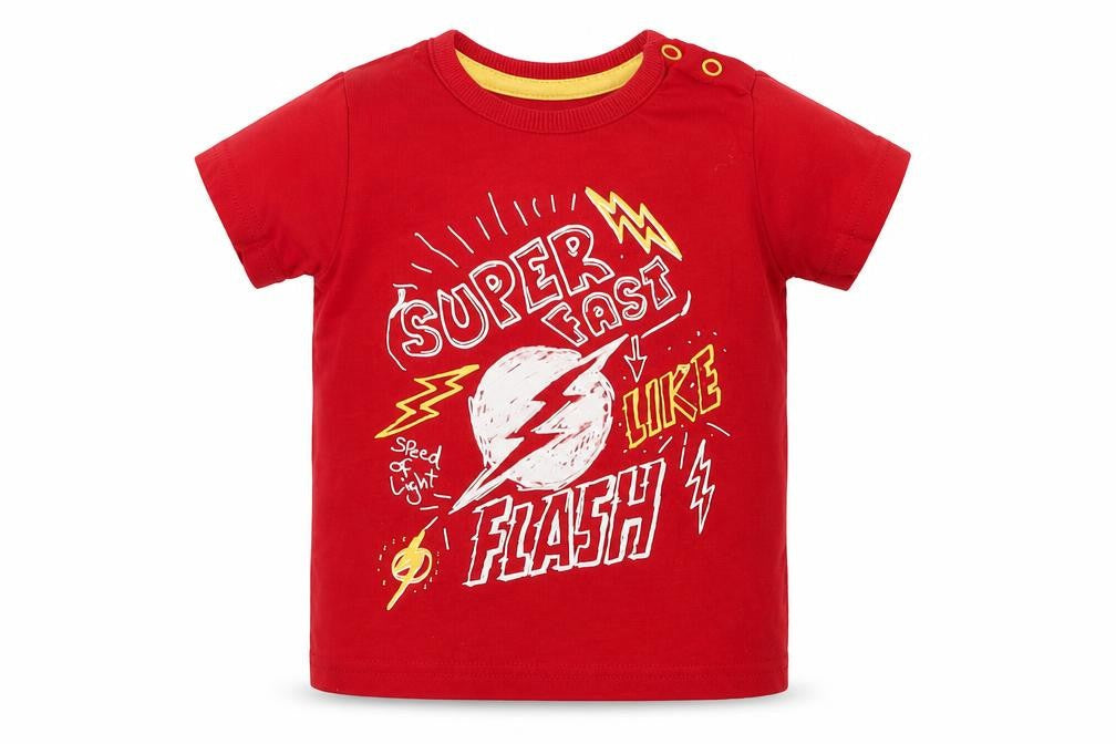 George Boys Red  Cotton Basic T-Shirt Size 6-9 Months Crew Neck Button - super fast