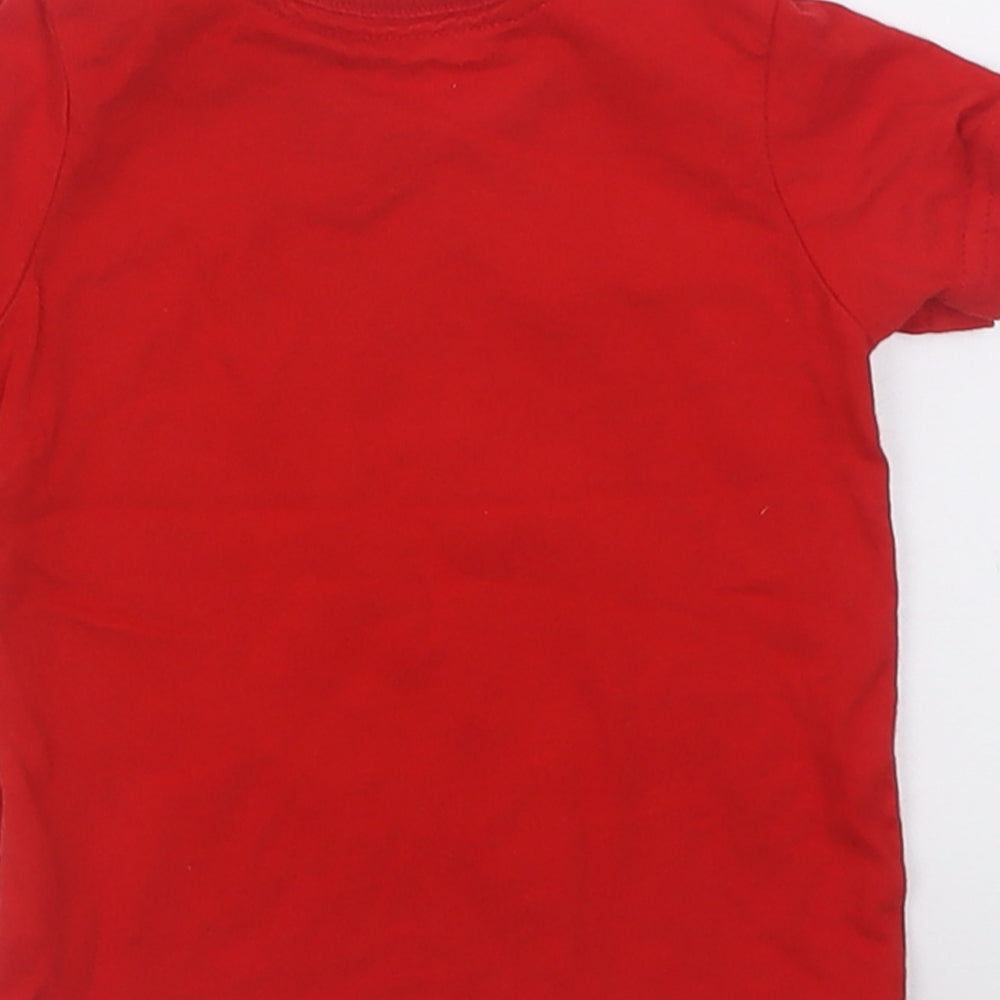 George Boys Red  Cotton Basic T-Shirt Size 6-9 Months Crew Neck Button - super fast
